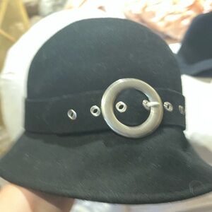 adorable vintage Black Cloche Hat with Silver Buckle
